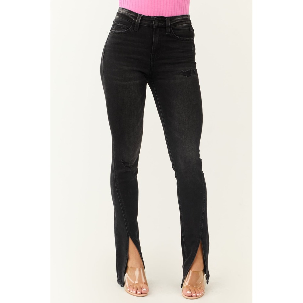 Flying Monkey‎ Jeans Womens 27 Faded Black High Rise Front Slit F4947 Stretch